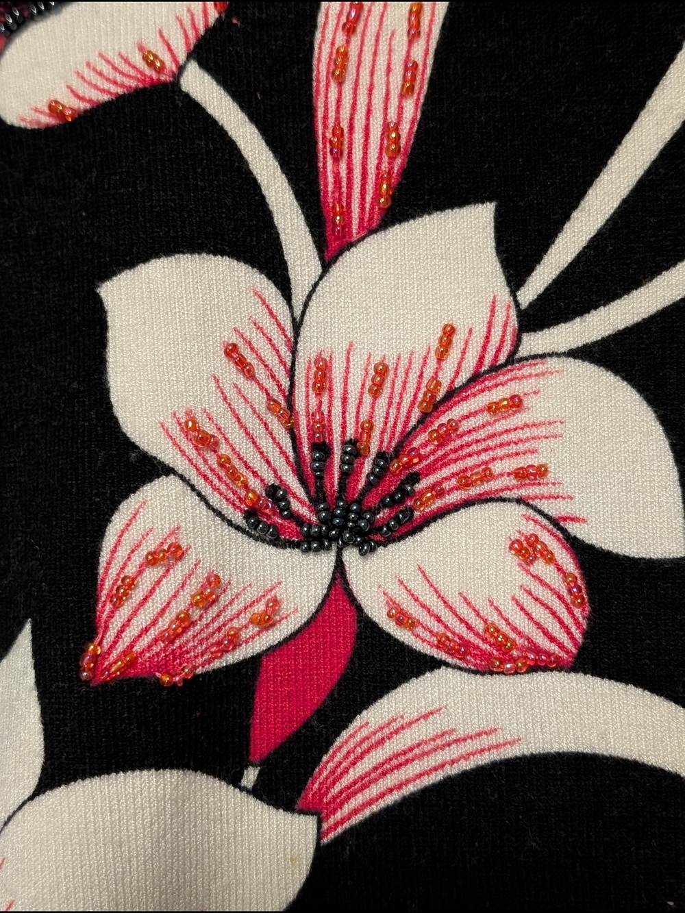 Pierre Feminine Black Floral  Long Sleeve Sweater Women’s Med Church Work Style - Picture 5 of 10